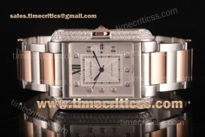 Cartier TriCAR89333 Tank Anglaise Silver Dial Diamonds Bezel Two Tone Watch