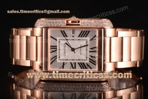 Cartier TriCAR89337 Tank Anglaise Silver Dial Diamonds Bezel Full Rose Gold Watch