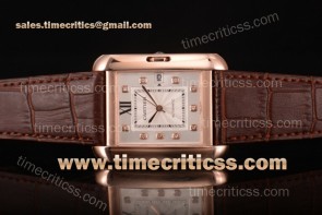 Cartier TriCAR89346 Tank Anglaise Silver Dial Diamonds Bezel Brown Leather Rose Gold Watch