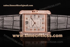 Cartier TriCAR89348 Tank Anglaise Silver Dial Diamonds Bezel Black Leather Rose Gold Watch