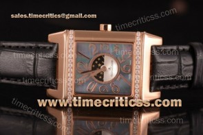 Jaeger Lecoultre TriJL89046 Reverso Squadra 7031520 MOP Dial Diamonds Bezel Black Leather Rose Gold Watch