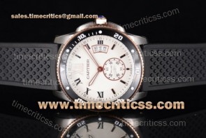 Cartier TriCAR89360 Calibre de W7100058 White Dial Rubber Strap Steel Watch