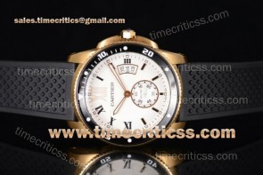Cartier TriCAR89366 Calibre de W2CW0052 White Dial Rubber Strap Yellow Gold Watch