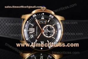 Cartier TriCAR89367 Calibre de W2CA0052 Black Dial Rubber Strap Yellow Gold Watch
