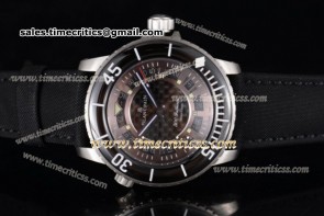 Blancpain TriBP89053 Fifty Fathoms Black Dial Black Leather Steel Watch