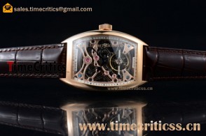 Franck Muller TriFM89041 Cintree Curvex Skeleton Tourbillon Skeleton Dial Brown Leather Rose Gold Watch (AAAF)