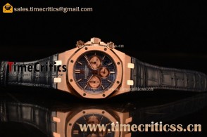 Audemars Piguet Royal Oak Chronograph Swiss Valjoux 7750 Rose Gold Case with Black Leather Strap Blue Dial and Gold Three Subdials 1:1 Original EF