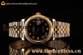 Rolex Datejust 36mm Swiss ETA 2836 Automatic Two Tone with Black Dial and Diamonds Markers