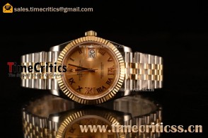 Rolex Datejust 36mm Swiss ETA 2836 Automatic Two Tone with Gold Dial and Roman Diamonds Markers