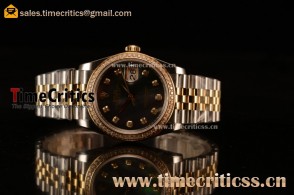 Rolex Datejust 36mm Swiss ETA 2836 Automatic Two Tone with Black MOP Dial and Diamonds Markers