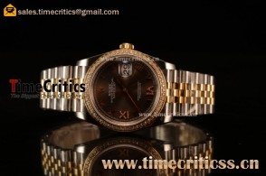 Rolex Datejust 36mm Swiss ETA 2836 Automatic Two Tone with Pink Dial and Roman Markers Diamonds Bezel