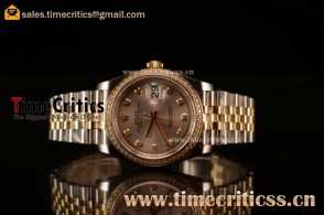 Rolex Datejust 36mm Swiss ETA 2836 Automatic Two Tone with Sliver Dial and Diamods Markers Diamonds Bezel