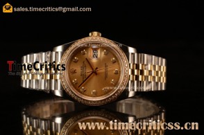 Rolex Datejust 36mm Swiss ETA 2836 Automatic Two Tone with Gold Dial and Diamods Markers Diamonds Bezel