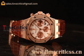 Audemars Piguet Royal Oak Chrono Rose Gold Case White Dial 7750 Automatic Brown Leather