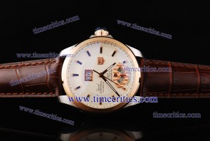 Tag Heuer TcrTHGC206 Grand Carrera Grand Date GMT ETA Coating White Dial Brown Leather Strap Steel Watch