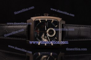 Tag Heuer TcrTHM368 Monaco LS Chronograph Black Dial Black Leather Strap PVD Watch