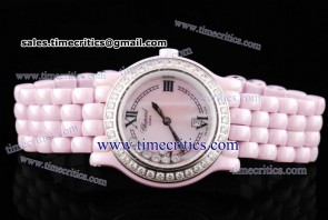 Chopard Trichp245 Happy Sport Classic Round 7 Floating Diamonds Pink Ceramic Diamond Watch