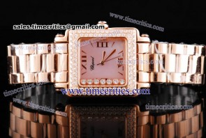 Chopard Trichp234 Happy Sport Classic Square 7 Floating Diamonds Rose Gold Diamond Watch Pink MOP Dial