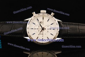 Tag Heuer TcrTCC233 Carrera 1887 Chrono White Dial Black Leather Strap Steel Watch 7750 Coating